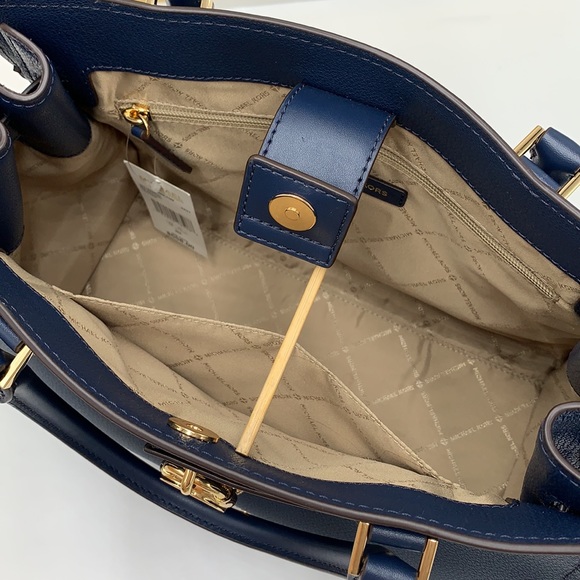 MICHAEL KORS HAMILTON MEDIUM SATCHEL SHOULDER CROSSBODY BAG NAVY COLOR NWT - Picture 12 of 16